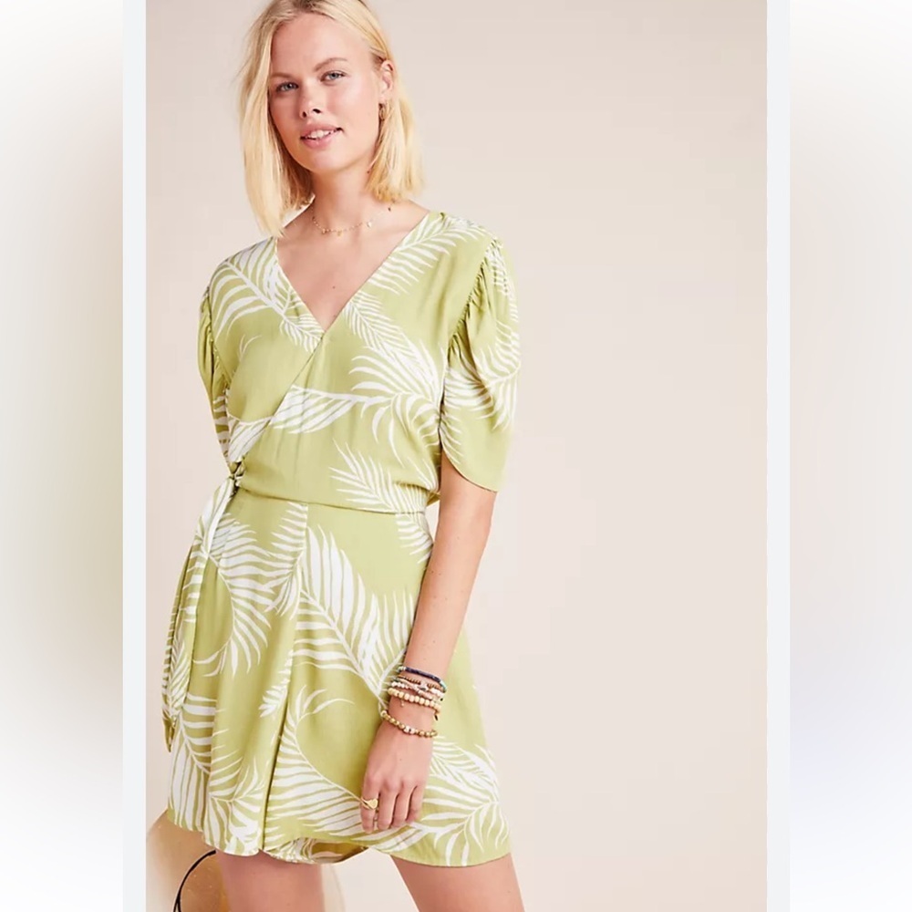 Anthropologie Cleobella Tropical Palm Print Flowy Shortsleeve Romper Size S